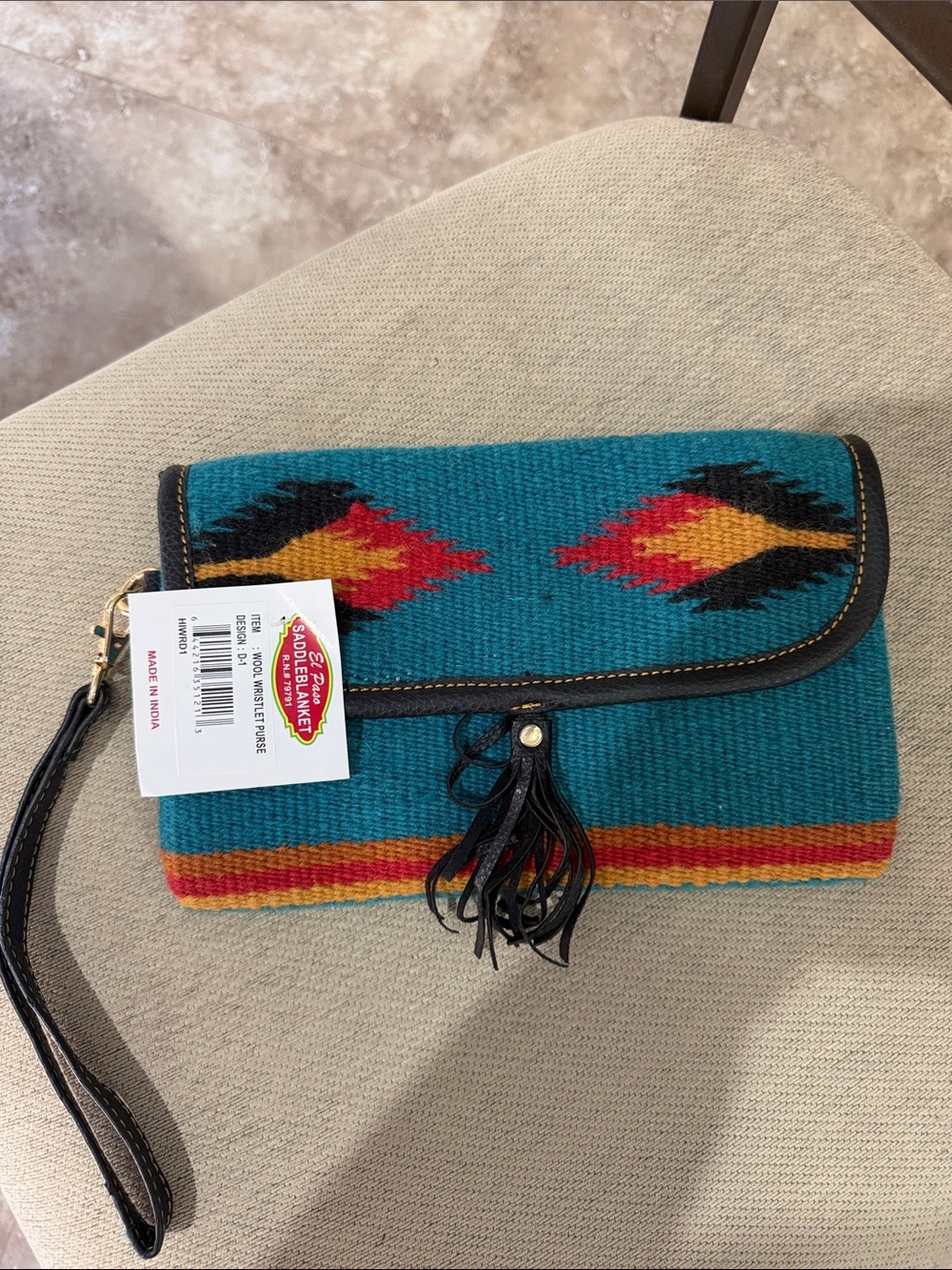 Teal Woven Clutch with Tassel